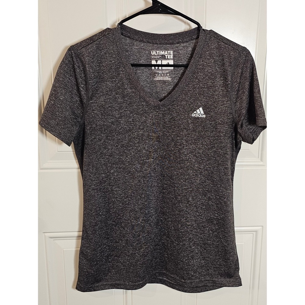 Adidas Ultimate Tee Womens Medium Gray Heather V-Neck Climalite Shirt AO1408